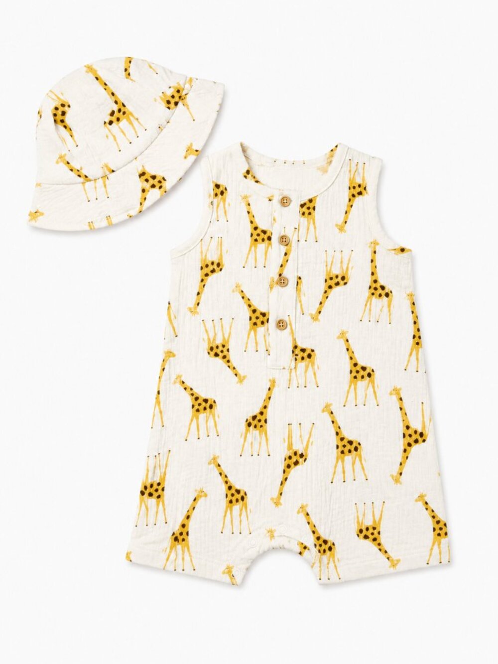 NWT Baby Essentials Baby Boy Gauze Romper & Hat Set 18M Giraffe Print Safari